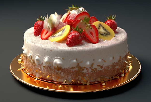 White Chocolate Delight Cake with Strawberries extreme closeup Generative AI