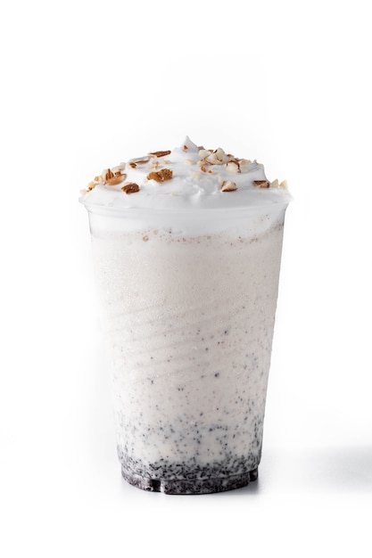 White chocolate, vanilla, and nuts iced milkshake