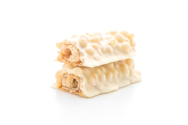 white chocolate with caramel and cereal crispy bar