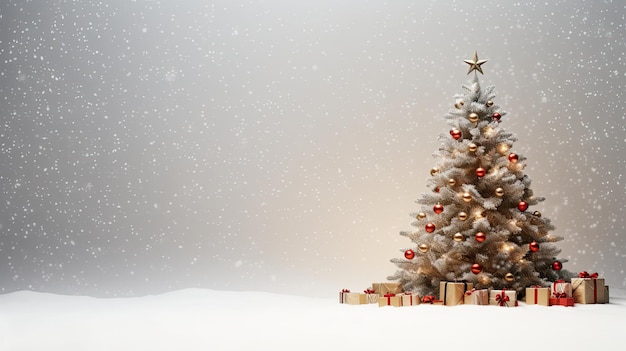 Photo white christmas background with christmas tree and gifts