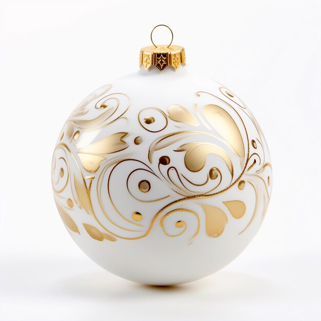 Photo a white christmas ball with gold decoration