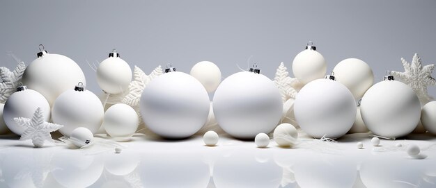 White christmas balls over blurred background banner