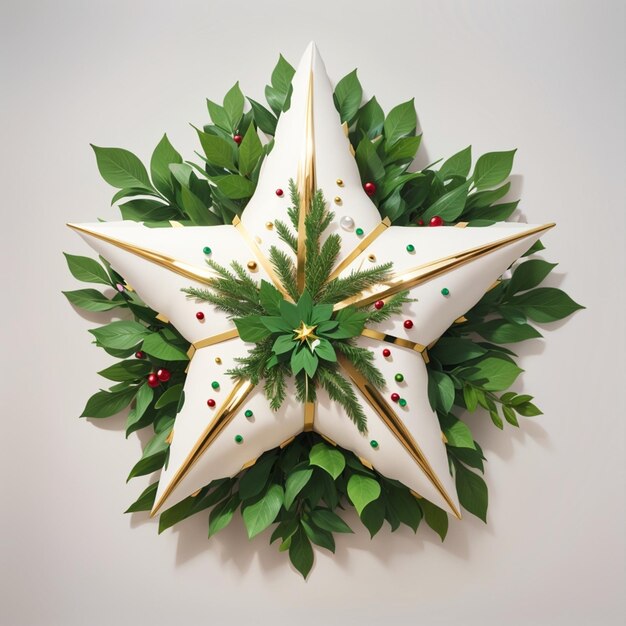 Photo white christmas star on leaves illustration on isolated background