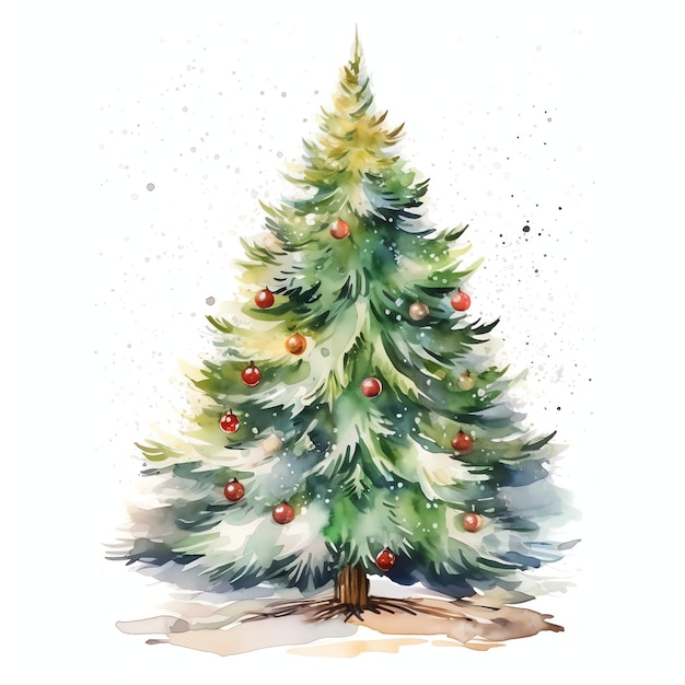 White Christmas Tree watercolor winter