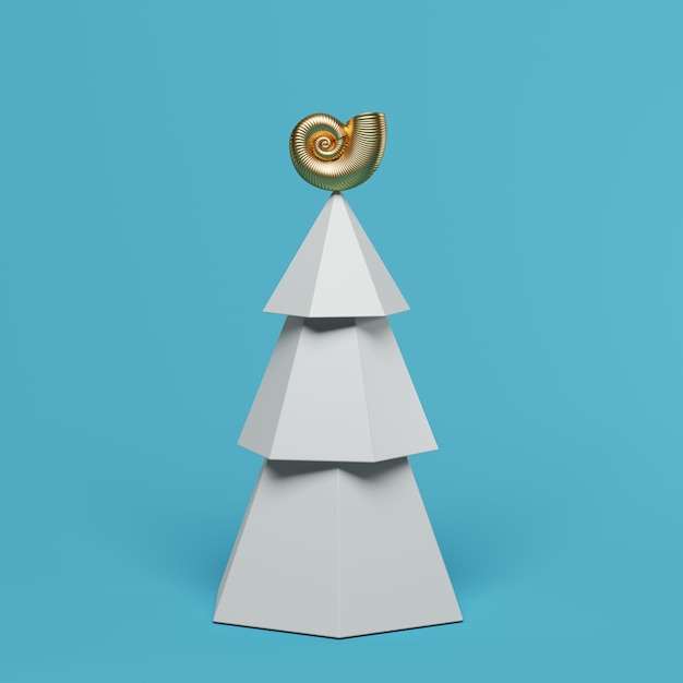 White Christmas tree with decoration on blue  3d render