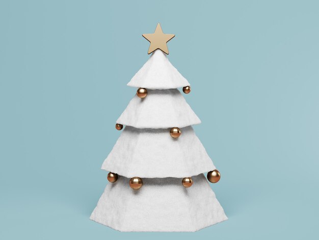 White Christmas tree with decoration on blue  3d render