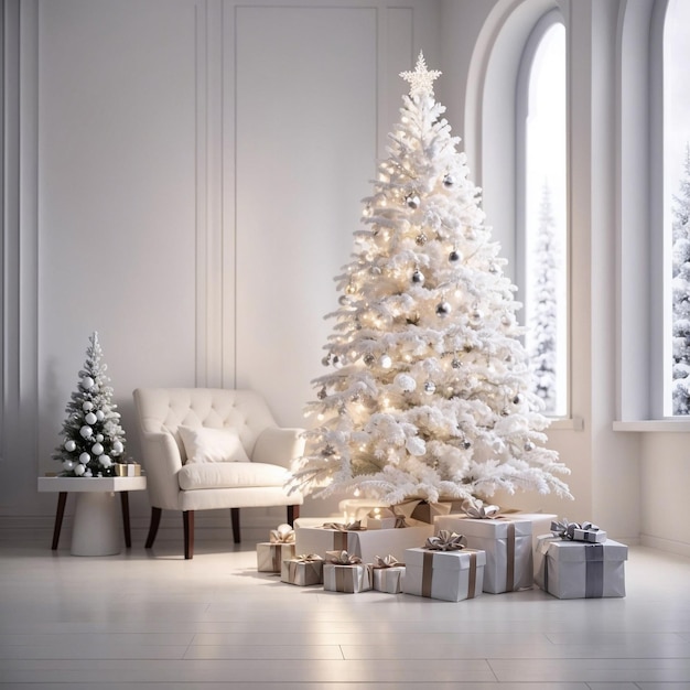 White Christmas tree with gift boxes