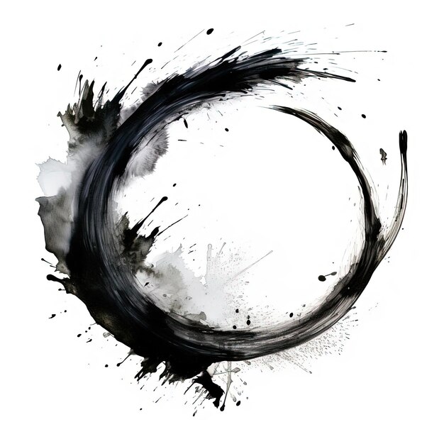 Photo white circle drawn with black brush in the style of zen minimalism