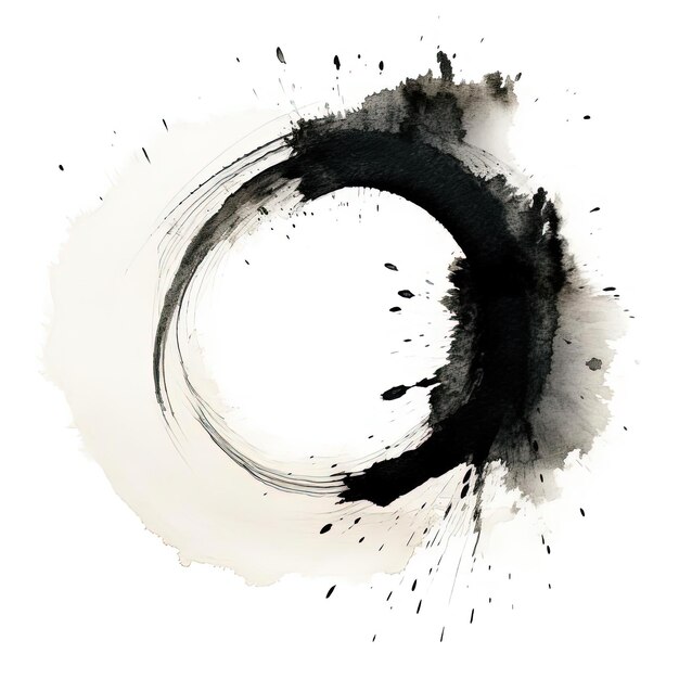 white circle drawn with black brush in the style of zen minimalism