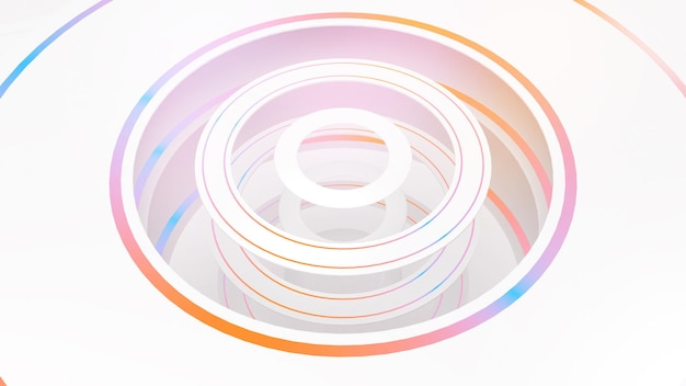 White circle technology work and multicolored light circle line,3d rendering
