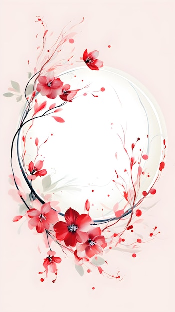 a white circle with red flowers on it Abstract Crimson foliage background with negative space for