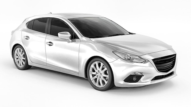 White city car with blank surface for your creative design. 3D rendering.