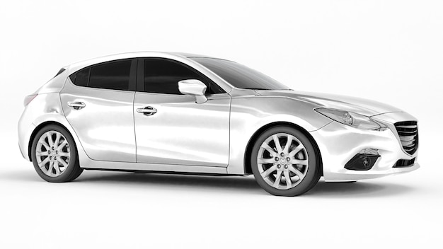 White city car with blank surface for your creative design. 3D rendering.