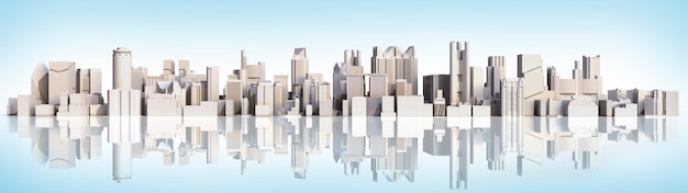 Photo white city with reflection 3d rendering image on blue gradient