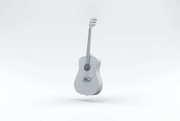 ホワイト・クラシック・ギター・オン・ア・スタジオ・バックグラウンド ミニマル・コンセプト モノクロム3Dレンダー