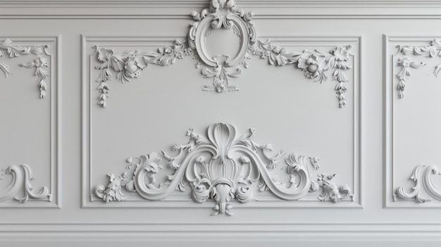 White classic ornate wall panel molding in a detailed baroque style