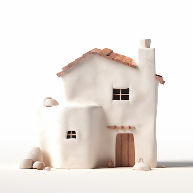 White Clay House on Empty Background AI Generated