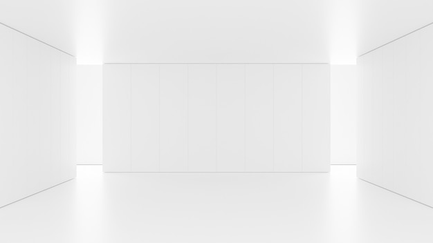 Белая чистая пустая архитектура внутреннее пространство комнаты студии фон стены отображения продуктов минималистичный. 3D-рендеринг.