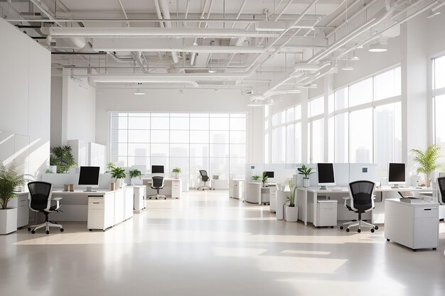 White clean minimalist open space office interior decorversatile background for focus productivity