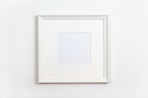 White clean square frame with passepartout on white background