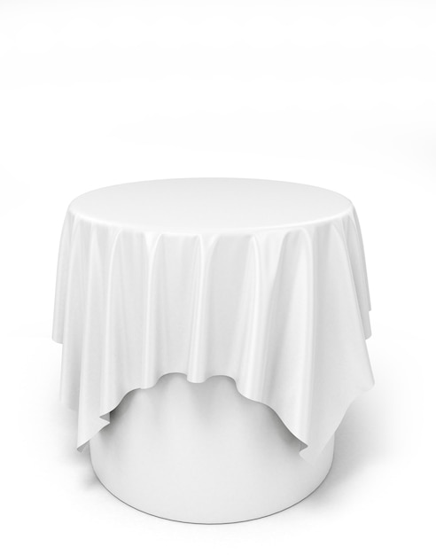 White cloth on a round pedestal, isolated on white