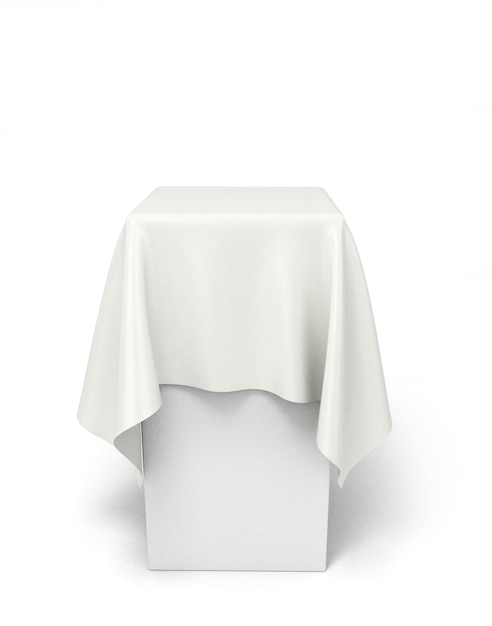 White cloth on a square pedestal isolated on white