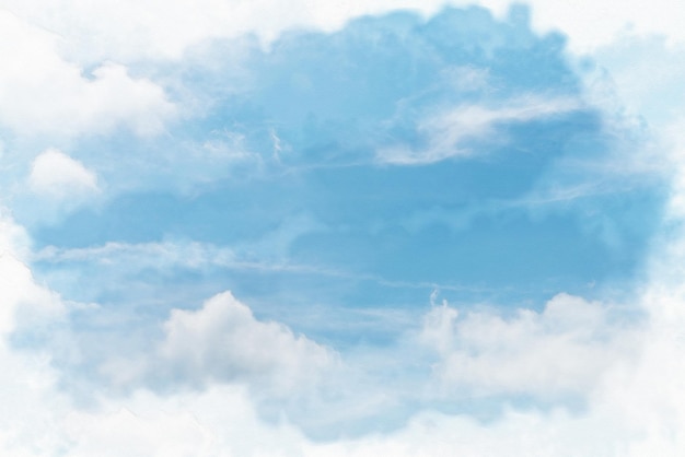 White cloud and blue sky background watercolor digital painting style