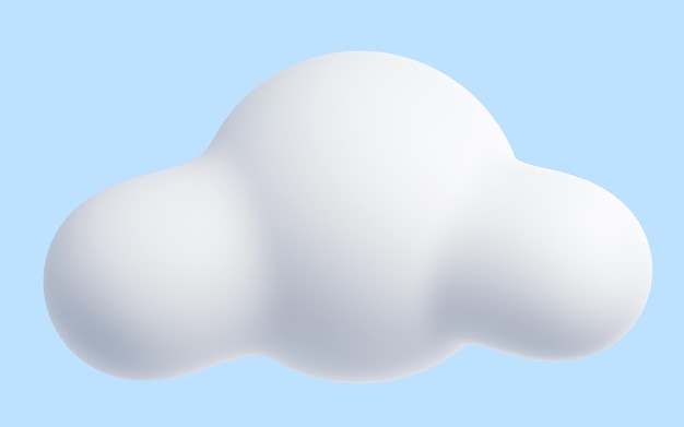 白い雲の漫画の3Dは、青いパステルカラーの背景に柔らかなふわふわの丸い形の雲をレンダリングします