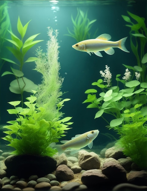 White cloud mountain minnow fishes in an aquarium