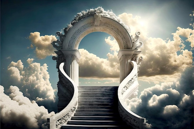 Photo white cloud stairway to heaven in greek style