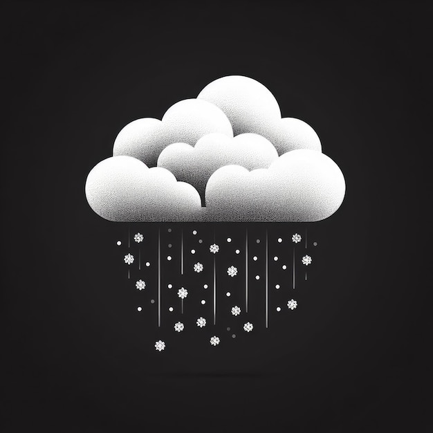 white cloud with precipitation in the form of snow and rain on a black background