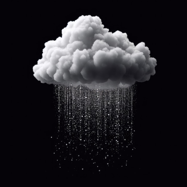 Photo white cloud with precipitation in the form of snow and rain on a black background