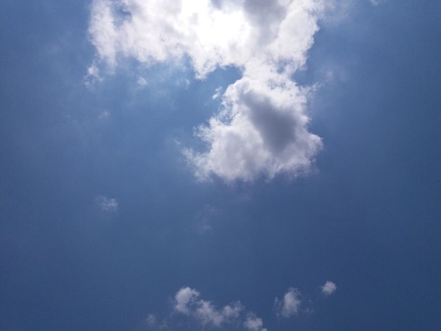 White clouds almost cover the blue sky or a clear blue sky filled with white clouds during the day