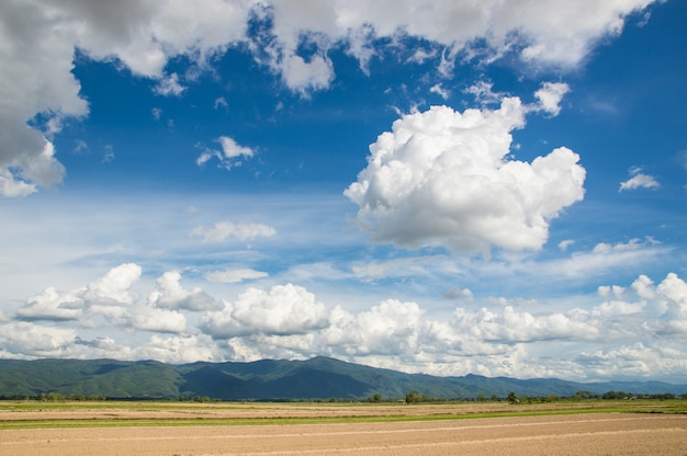 White clouds on blue sky.