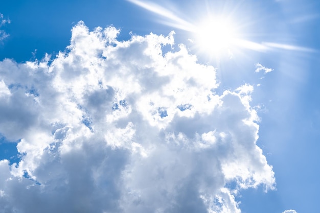 White clouds in the blue sky.