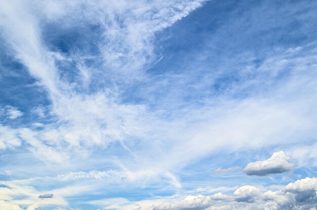 White clouds in a bright blue sky. The beauty of the nature.