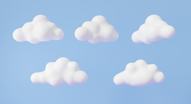 Photo white clouds cute smooth floating on sky blue background minimal cartoon fluffy illustration 3d rendering