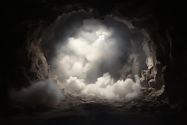 光のトンネルの中の白い雲