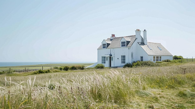 White coastal cottage in the English countryside style by the seaside