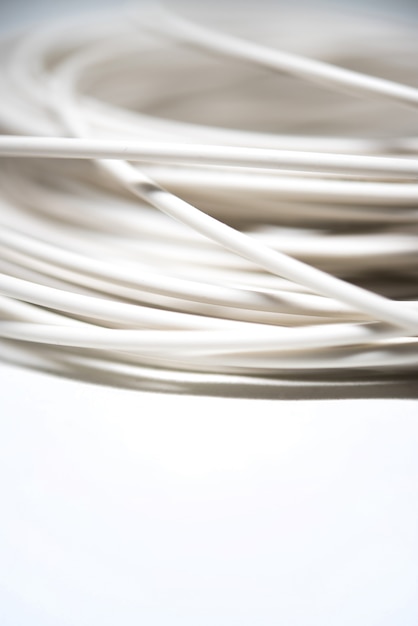 White coaxial cable on a white 