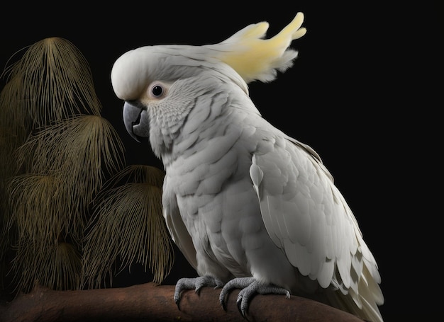 A white cockatoo with a yellow feather on its head generative Ai