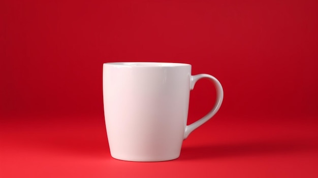Мокап чашки белого кофе на красном фоне генеративный ай