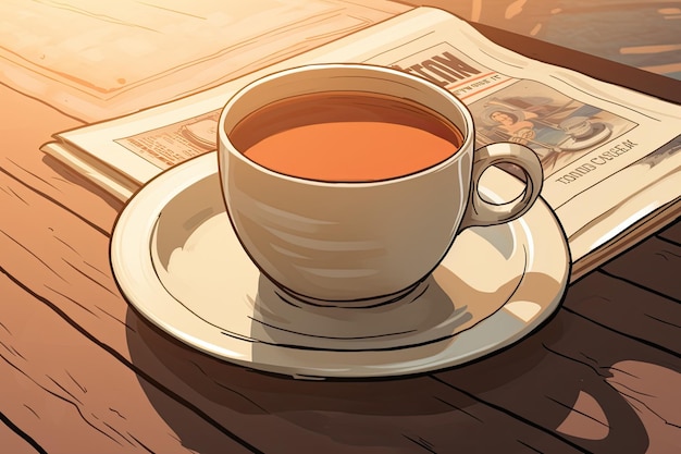 white coffee cup on a newspaper cartoon style