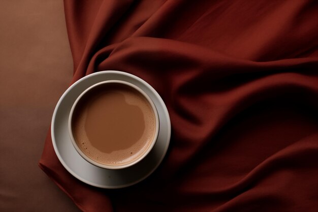 White coffee cup on red fabric