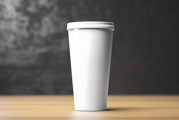Белая чашка кофе на деревянном столе с черным фоном.