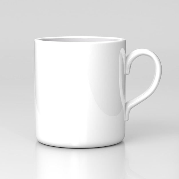 White coffee mug on gray background Black template