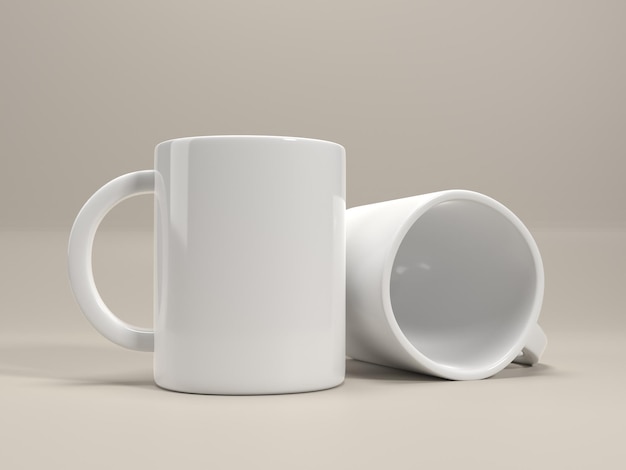a white coffee mug is laying on the ground next to a white mug