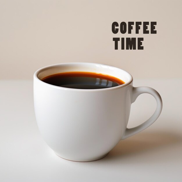 Photo white coffee mug on a plain background with the text coffeee time