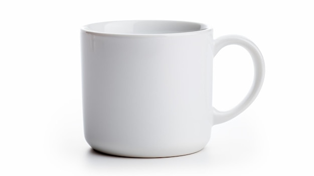 Photo a white coffee mug on a white surface