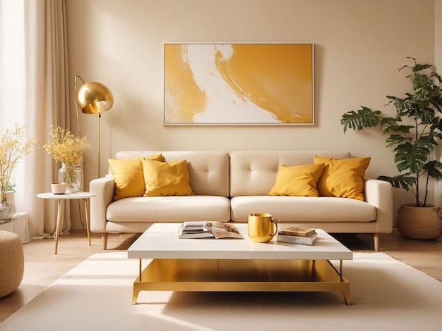 White color Modern interior design of living room